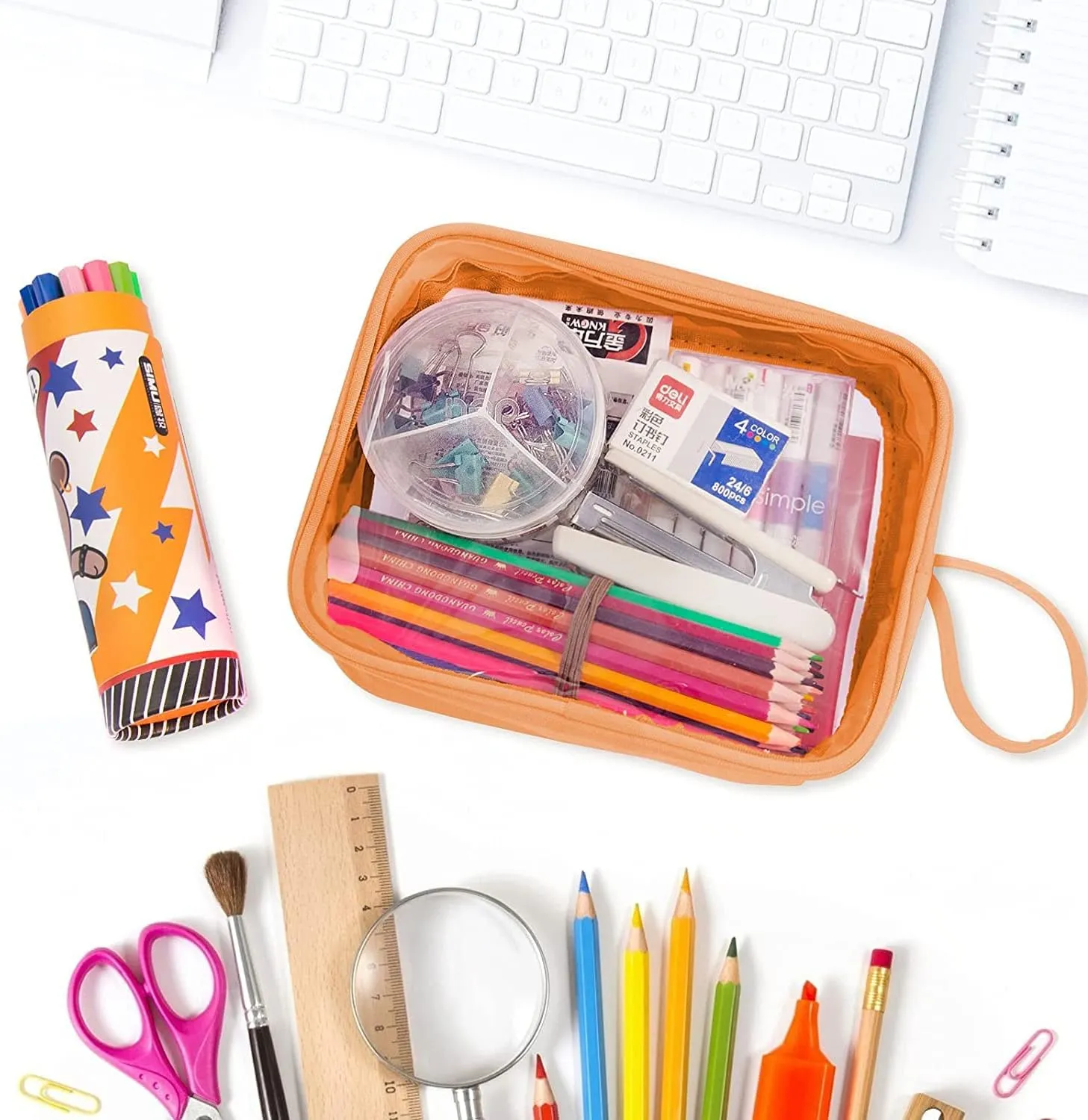 Lermende 2 Pack Pencil Case For Marker Pen Pencil Stationary Bag for Office Colleage Adult Teen Student, Clear Zipper Pencil Pouch Transparent Pen Pouch Travel Toiletry bag Cosmetic For Women Men Gift