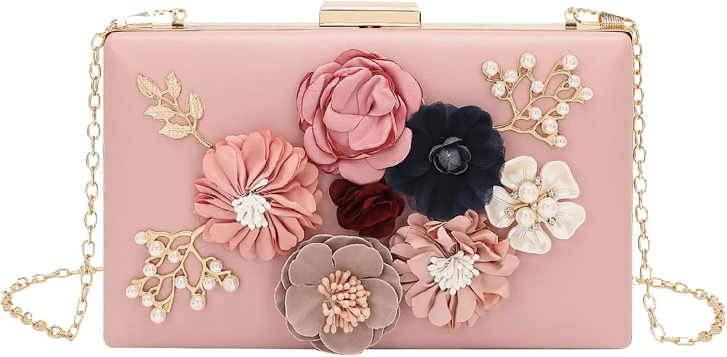 LETODE Flower Clutch Purse Evening Bag for Women Formal Party Handbag Chain Strap Shoulder Bag