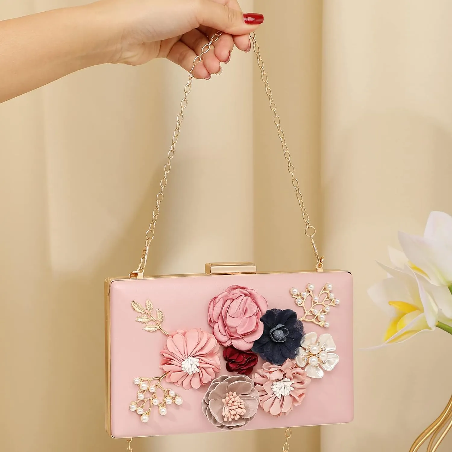LETODE Flower Clutch Purse Evening Bag for Women Formal Party Handbag Chain Strap Shoulder Bag