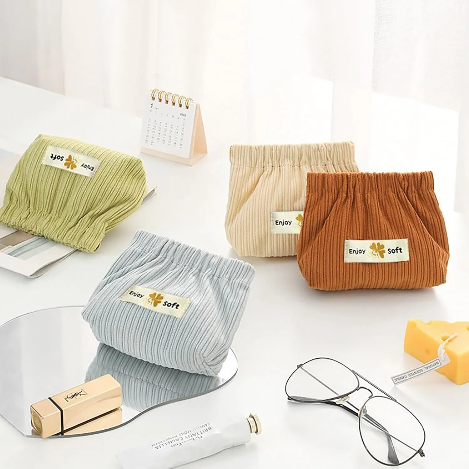 Lipstick Bag Corduroy Makeup Bag Small Cosmetic Bags for Women Snap Closure Organizer Pouch - Self-Closing Travel Mini Coin Purse Lipstick Organizer for Women Girls(Brown)