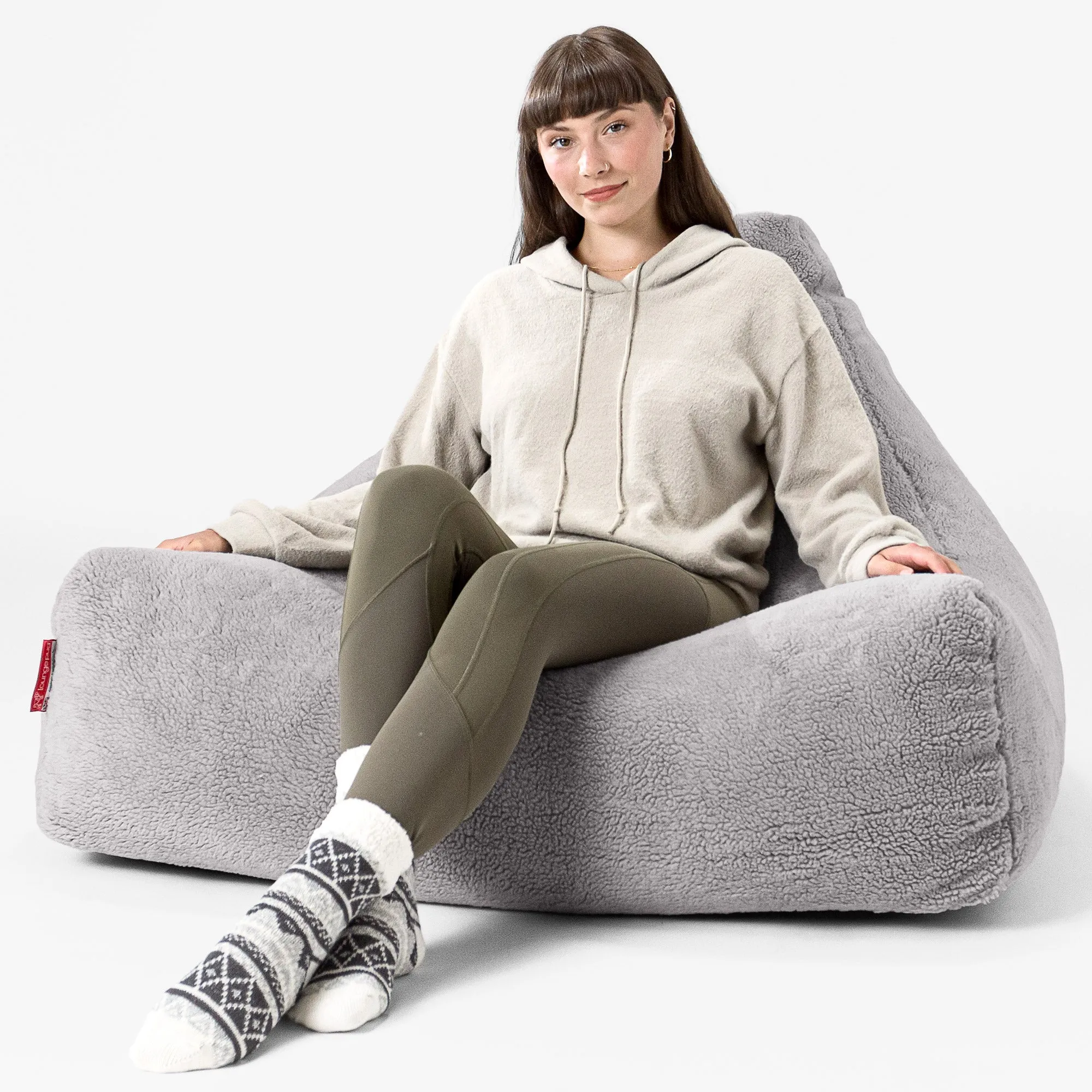 Lounger Beanbag - Teddy Faux Fur Medium Grey