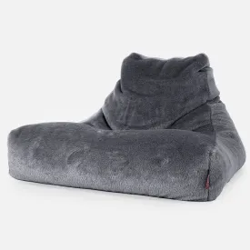 Mega Lounger Bean Bag - Teddy Faux Fur Dark Grey