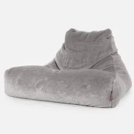 Mega Lounger Bean Bag - Teddy Faux Fur Medium Grey