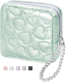 Mini Makeup Bag with Detachable Faux Pearl Chain: Cute & Compact Cosmetic Pouch for Purse, Multi-Functional Small Makeup Bag for Travel and Everyday Use-Mint