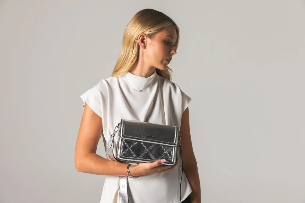 Mosaic Compact Messenger Bag - Silver