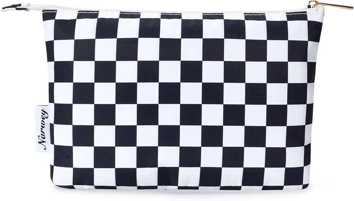 Narwey Small Checkered Makeup Bag for Purse Small Cosmetic Bag Women Travel Makeup Pouch Zipper Pouch (Black Checkerboard)