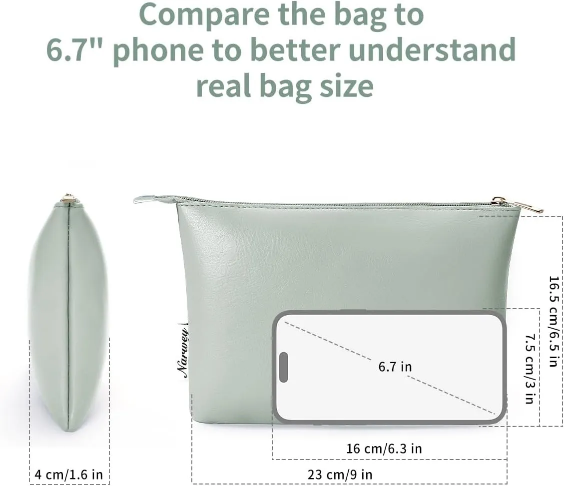 Narwey Small Makeup bag for Purse, Small Makeup Pouch for Purse Cosmetic Bag with Zipper, Cute PU Leather Make up Pouch for Women Girls (Mint Green)
