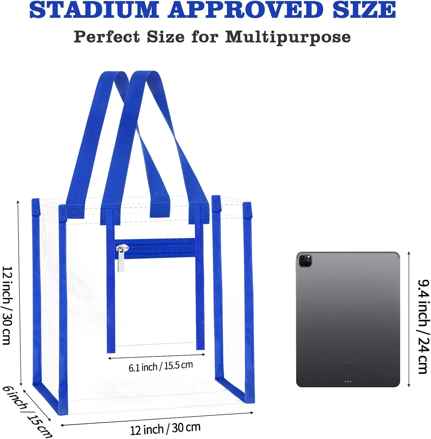 NATURAL STYLE 2 Pack Clear Stadium Approved Tote Bags, 12x6x12 Clear Bag for Concerts, Sporting Events, Music Festivals