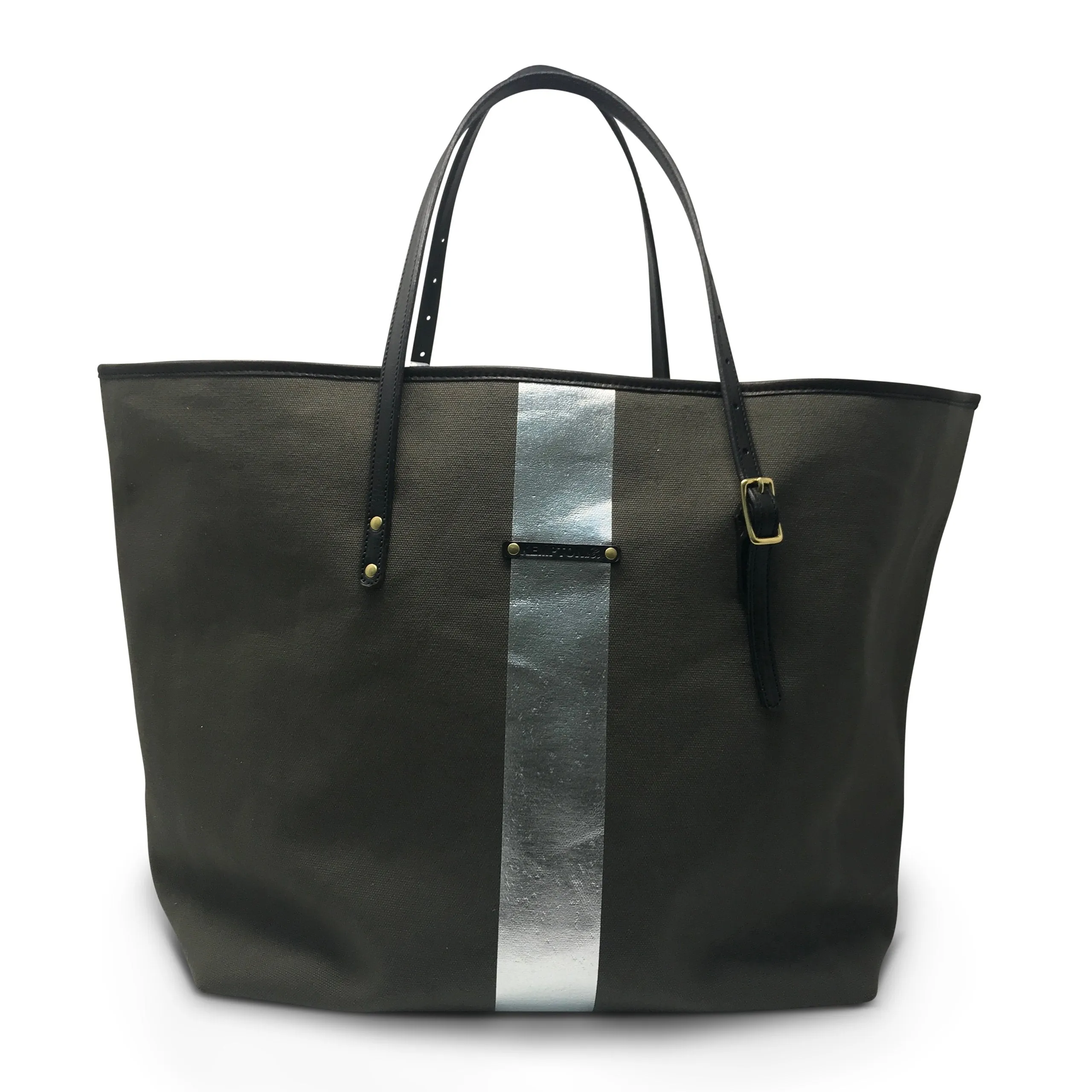 Olive/Silver Striped Canvas Urban Beach Tote