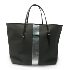 Olive/Silver Striped Canvas Urban Beach Tote