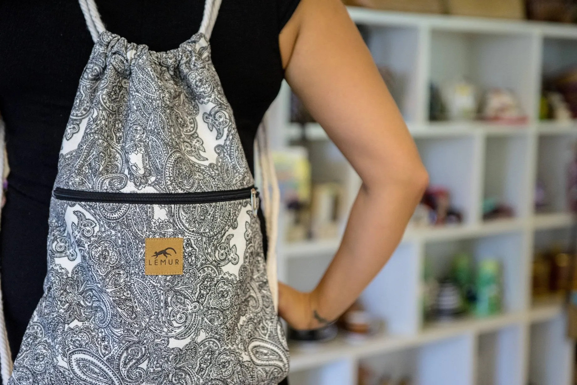 Paisley Canvas Drawstring Backpack