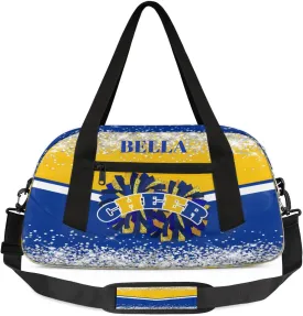 Personalized Cheer Bags for Cheerleaders Custom Cheer Bag for Girls Blue Gold Glitter Kids Travel Duffel Sport Gym Bag School Practice Dance Bag
