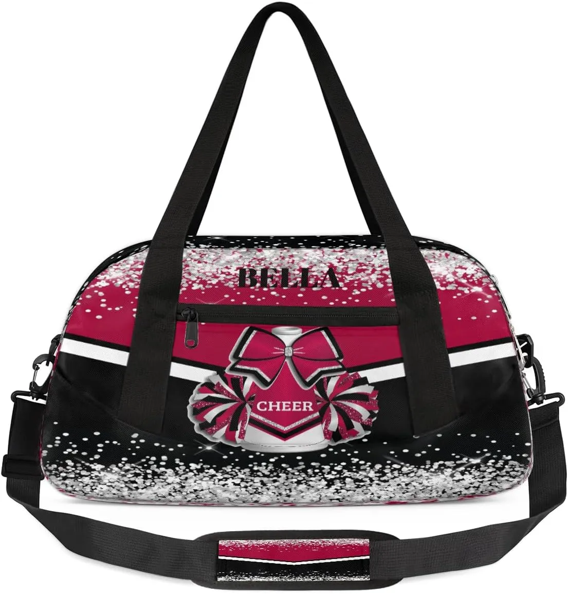 Personalized Cheer Bags for Cheerleaders Custom Cheer Bag for Girls Hot Red Black Glitter Kids Travel Duffel Sport Gym Bag School Practice Dance Bag