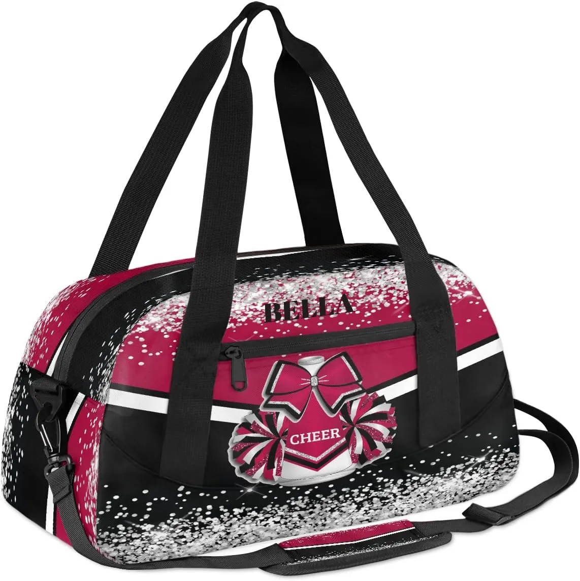 Personalized Cheer Bags for Cheerleaders Custom Cheer Bag for Girls Hot Red Black Glitter Kids Travel Duffel Sport Gym Bag School Practice Dance Bag