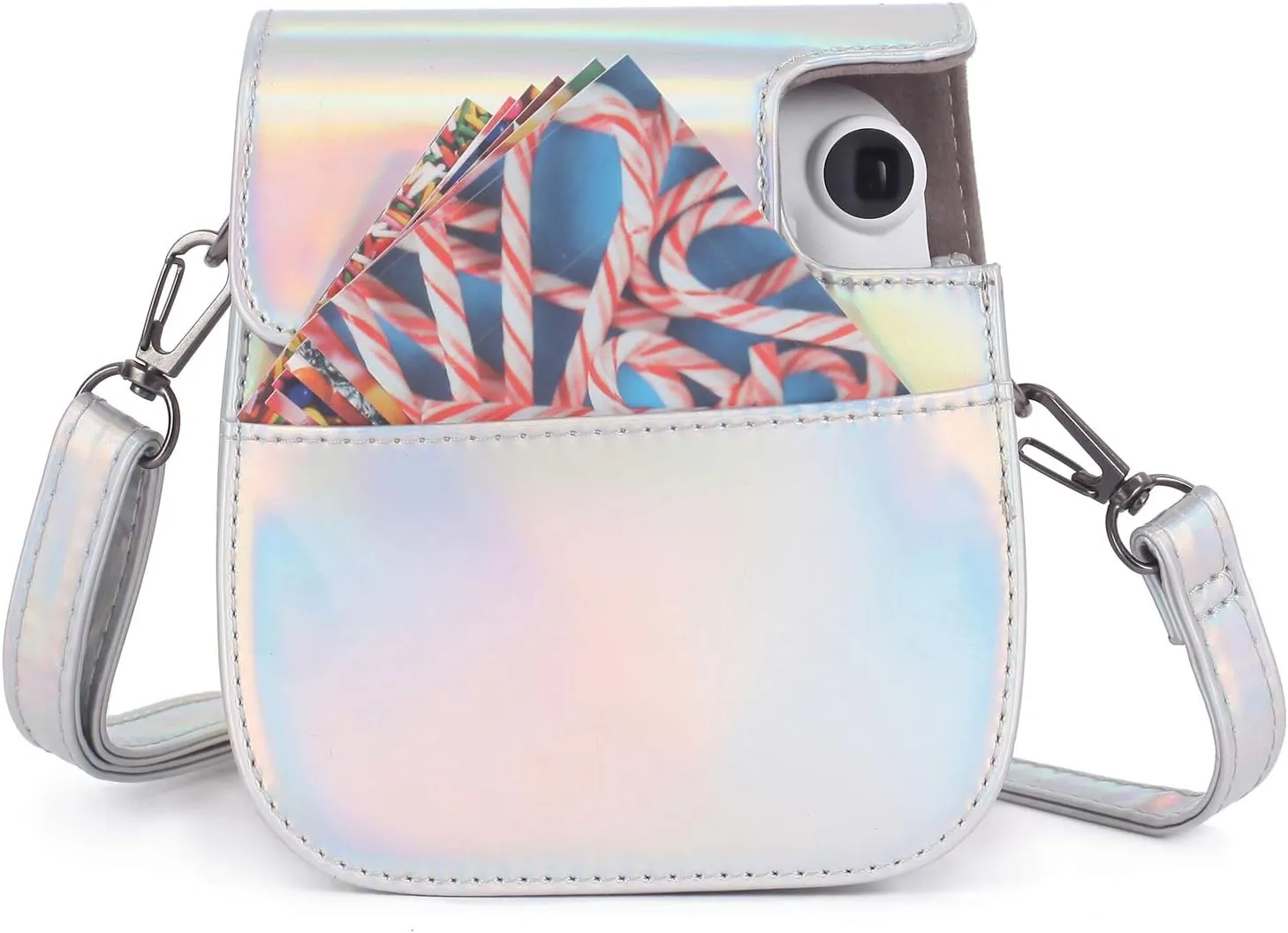 Phetium Instant mini 12 Camera Protective Case Compatible with Instax Mini 12 11,PU Leather Bag with Pocket and Adjustable Shoulder Strap (Magic Silver)