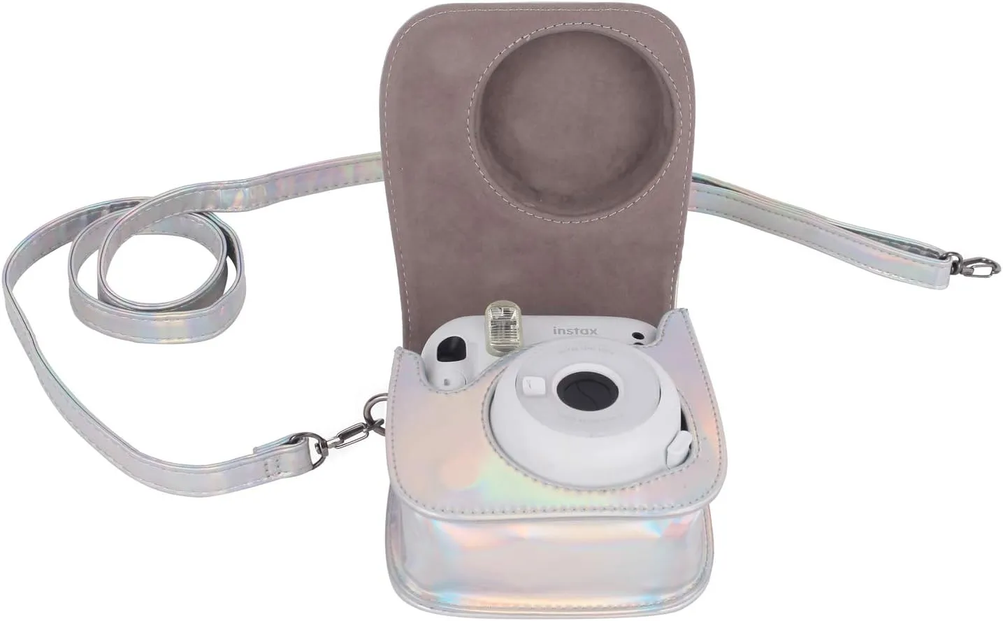 Phetium Instant mini 12 Camera Protective Case Compatible with Instax Mini 12 11,PU Leather Bag with Pocket and Adjustable Shoulder Strap (Magic Silver)