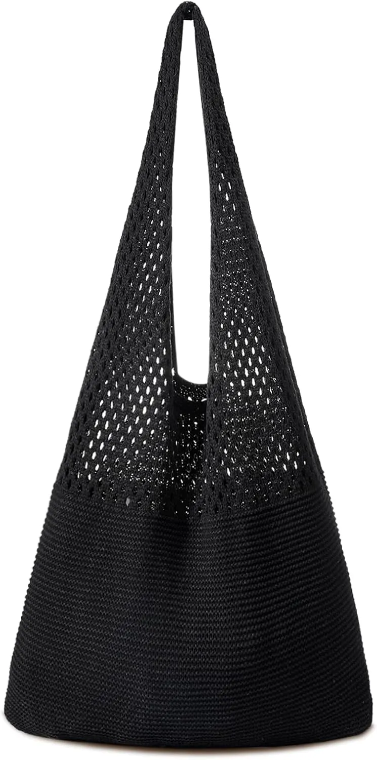 Pleneal Crochet Tote Bag, Mesh Beach Bag, Knitted Shoulder Bag Vacation Arsthetic Boho Tote Bag for Women