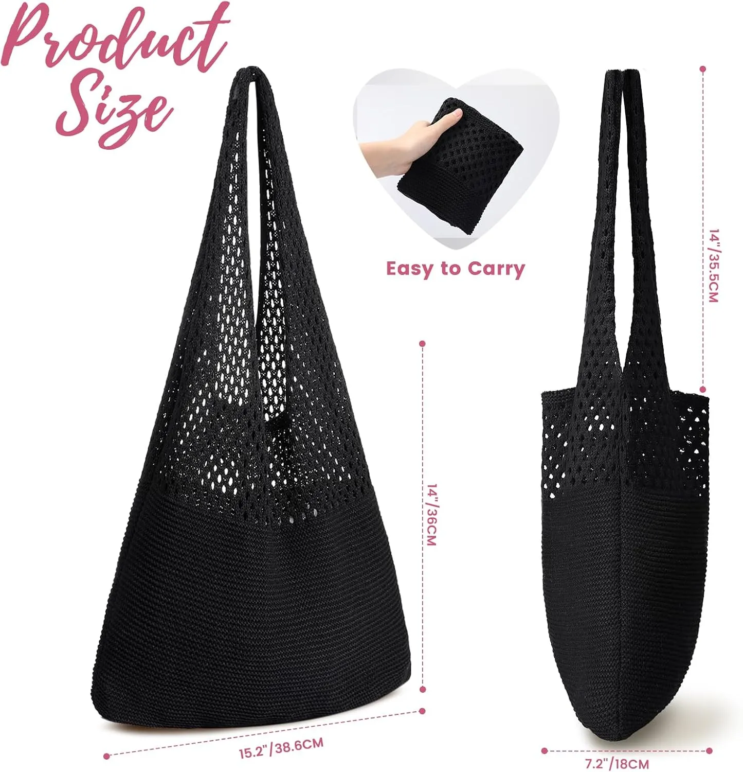 Pleneal Crochet Tote Bag, Mesh Beach Bag, Knitted Shoulder Bag Vacation Arsthetic Boho Tote Bag for Women