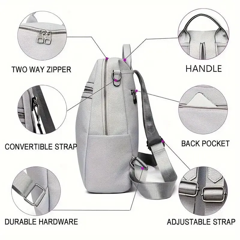Premium Genuine Leather Womens Backpack - Brown