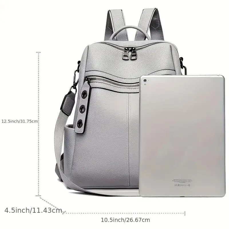 Premium Genuine Leather Womens Backpack - Brown