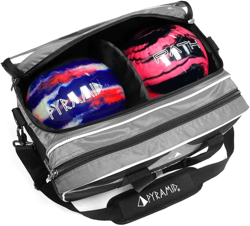 Pyramid Path Double 2 Ball Tote Plus Clear Top Bowling Bag with Large Separate Compartment for Bowling Shoes (Up To US Mens Size 15) or Accessories
