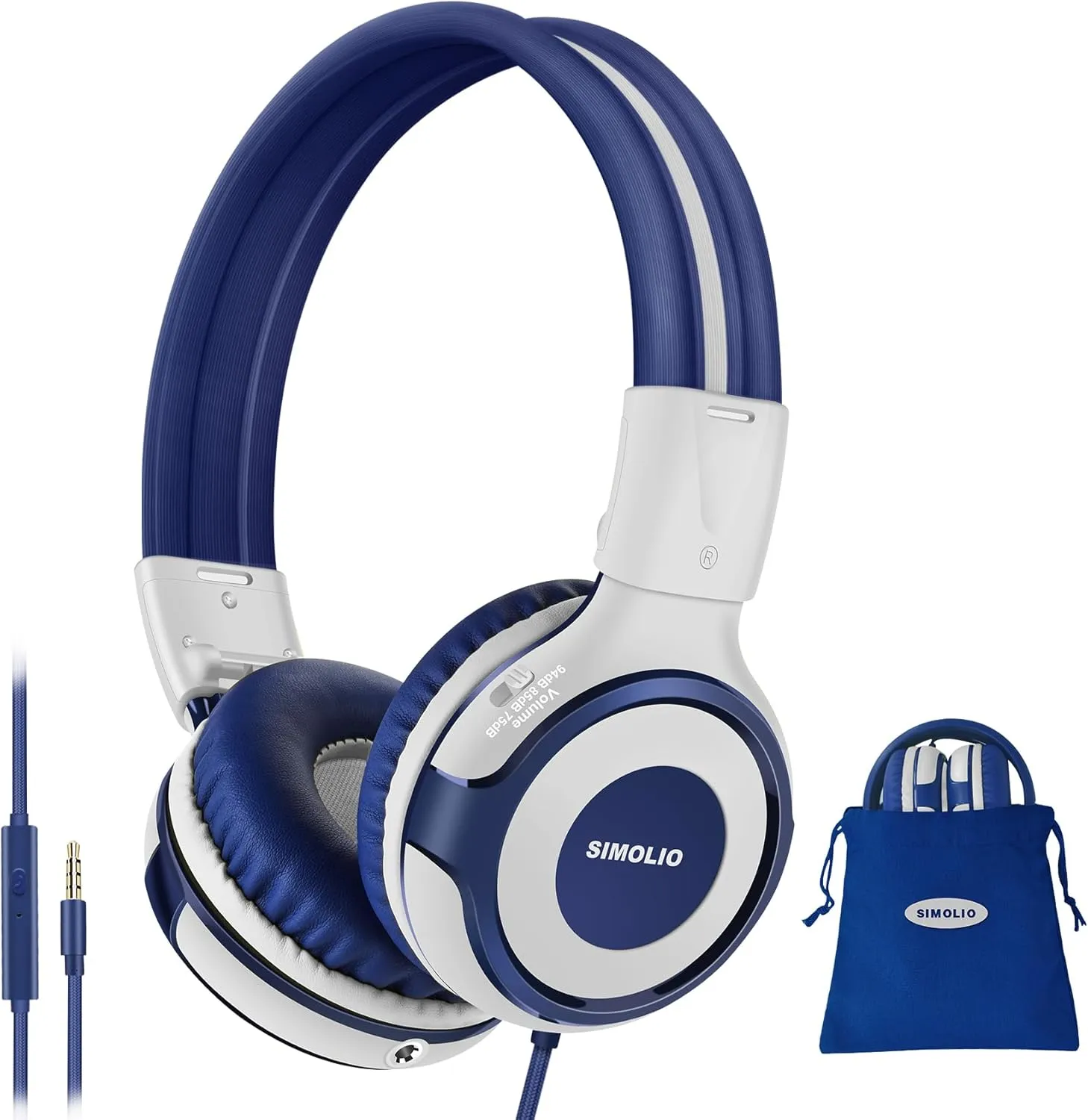 SIMOLIO On-Ear Headphones Kids for School with Wire, 75dB,85dB,94dB Volume Limited, Wired Headphones for Kids with Microphone, Great Choice for Classroom,Tablet,Airplane,Travel (Grey)