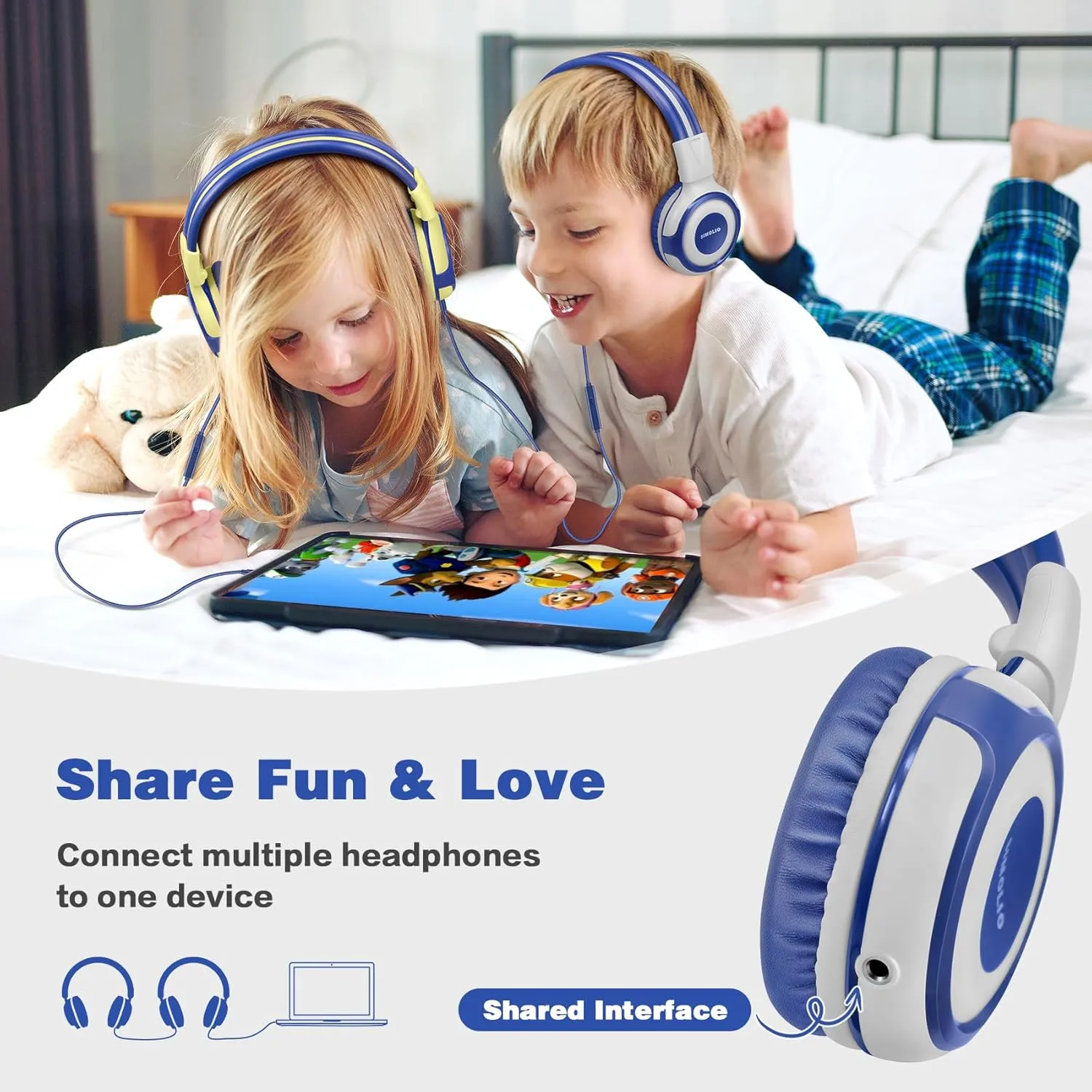 SIMOLIO On-Ear Headphones Kids for School with Wire, 75dB,85dB,94dB Volume Limited, Wired Headphones for Kids with Microphone, Great Choice for Classroom,Tablet,Airplane,Travel (Grey)