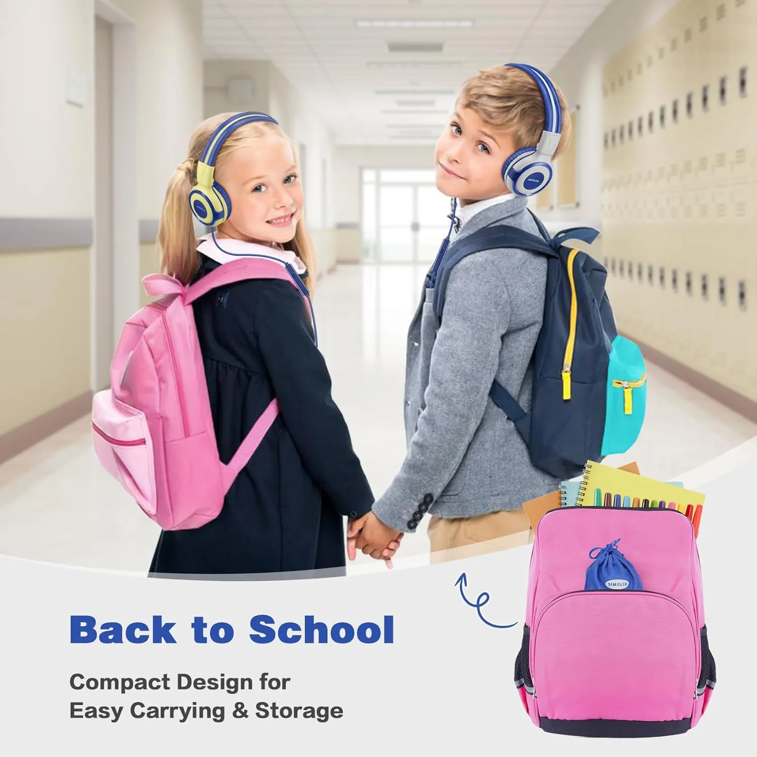 SIMOLIO On-Ear Headphones Kids for School with Wire, 75dB,85dB,94dB Volume Limited, Wired Headphones for Kids with Microphone, Great Choice for Classroom,Tablet,Airplane,Travel (Grey)