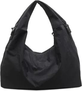 Slouchy Tote Bag Multipockets Nylon Purse Large Hobo Bags for Women Solid Color Crescent Handbag