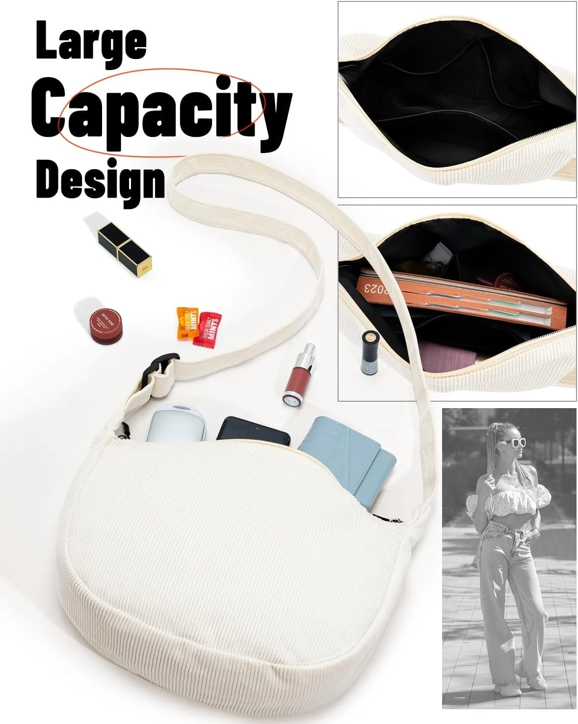 Small Sling Crossbody Bag for Women Men Trendy, Mini Crescent Bag with Adjustable Strap, 2 Zippers Lightweight Nylon Bag