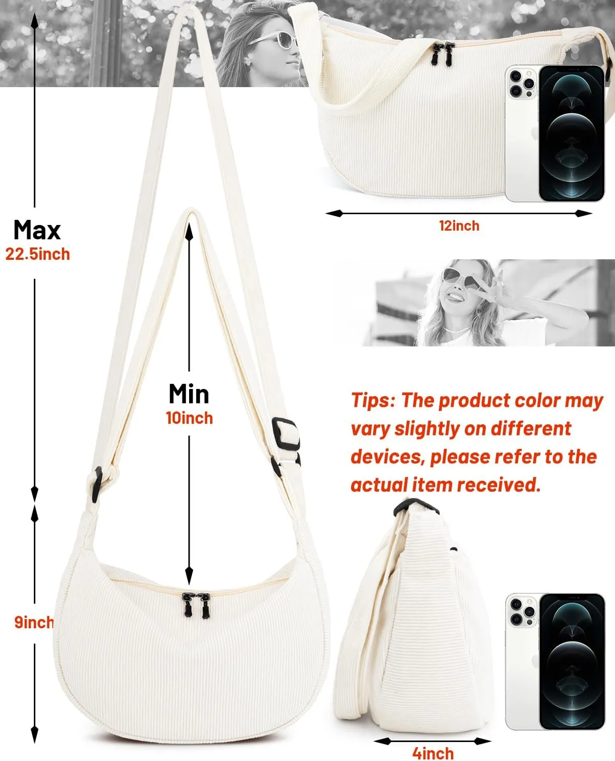 Small Sling Crossbody Bag for Women Men Trendy, Mini Crescent Bag with Adjustable Strap, 2 Zippers Lightweight Nylon Bag