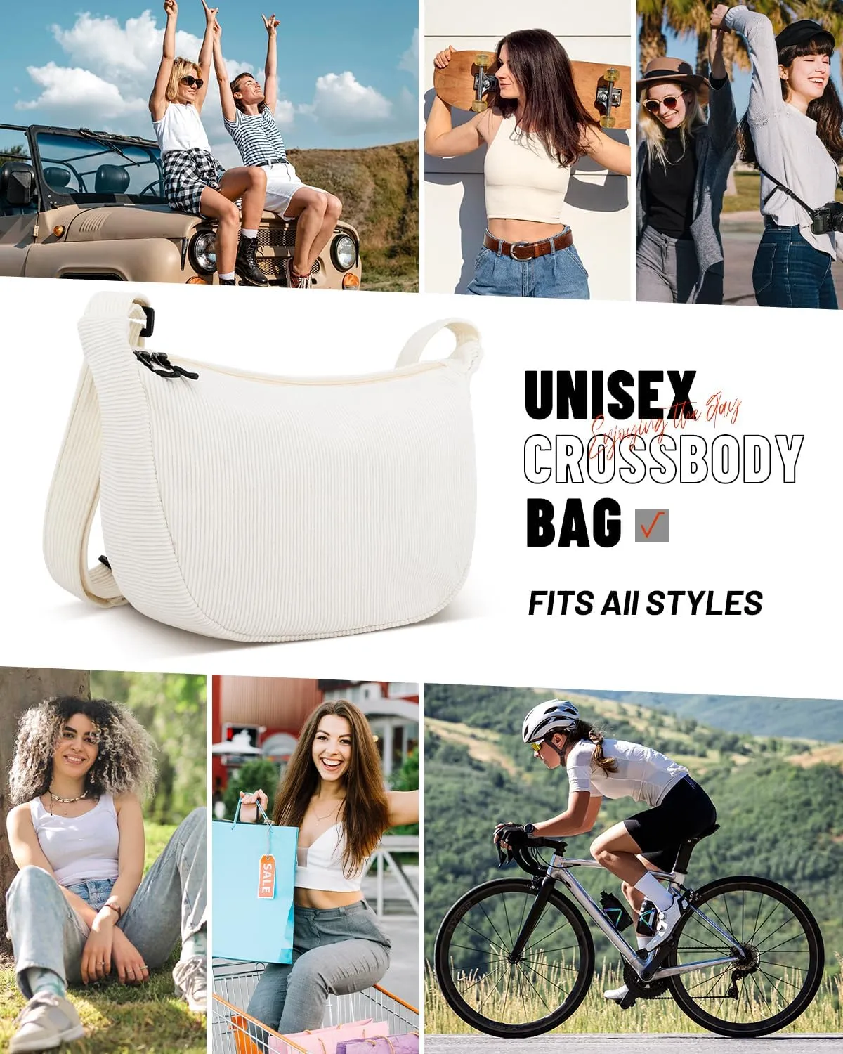 Small Sling Crossbody Bag for Women Men Trendy, Mini Crescent Bag with Adjustable Strap, 2 Zippers Lightweight Nylon Bag
