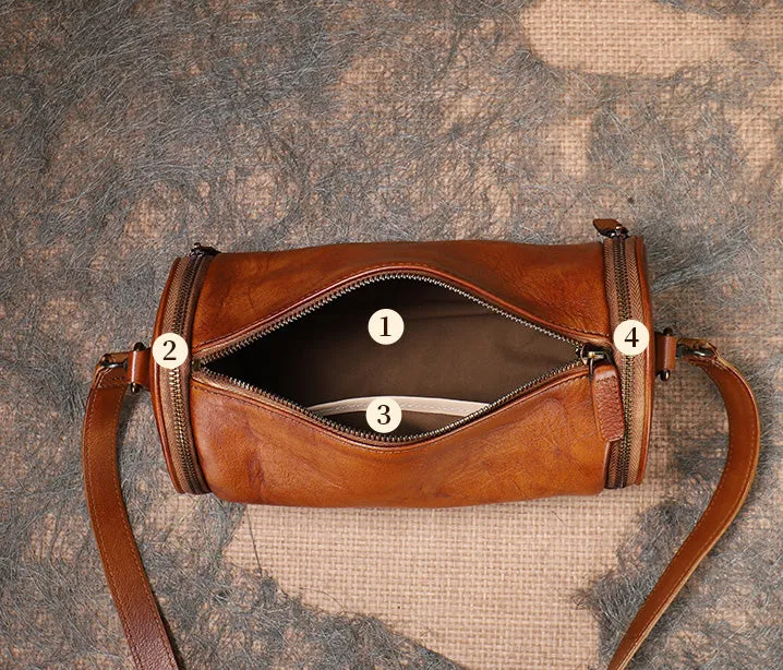 Small Womens Leather Barrel Handbag Shoulder Bag Black Crossbody Bags For Women