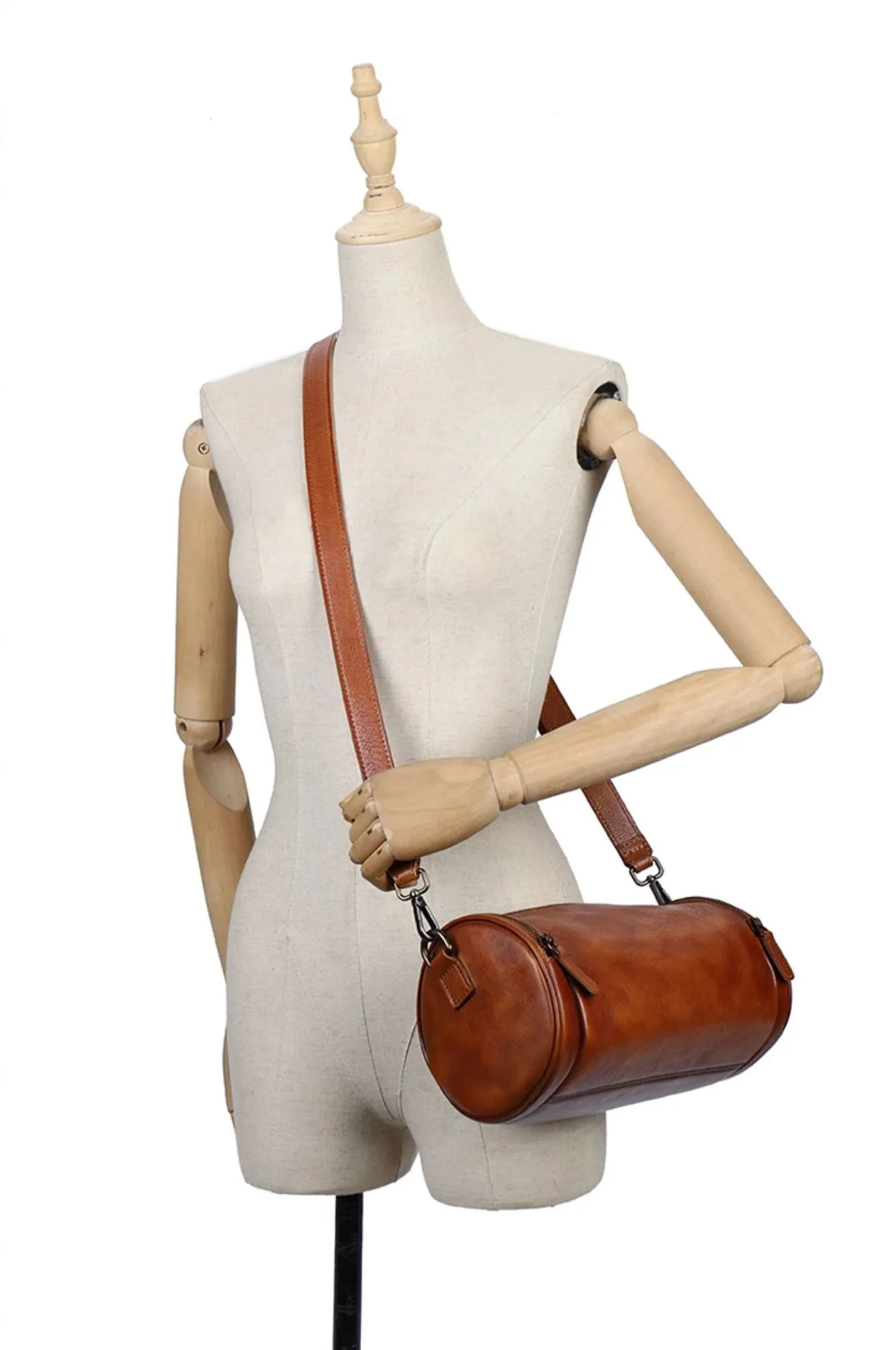 Small Womens Leather Barrel Handbag Shoulder Bag Black Crossbody Bags For Women