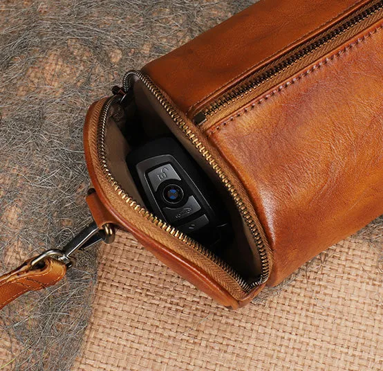 Small Womens Leather Barrel Handbag Shoulder Bag Black Crossbody Bags For Women