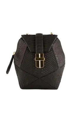 SNAKESKIN MINI BOX BAG IN BLACK MATTE SNAKESKIN