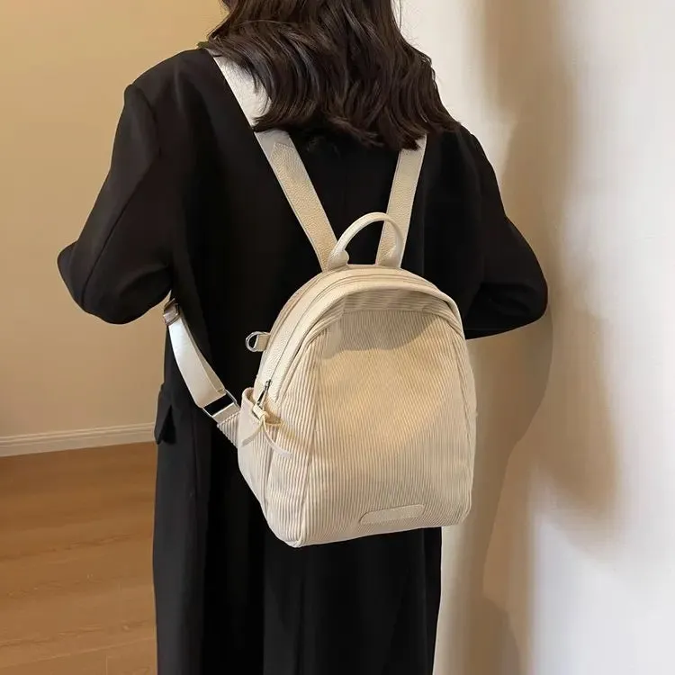 Sohiwoo Winter Soft Corduroy Backpack Women New Shell Bag Cute Mini Backpacks Girls Simple Small Travel Backpack Mochilas School Bag