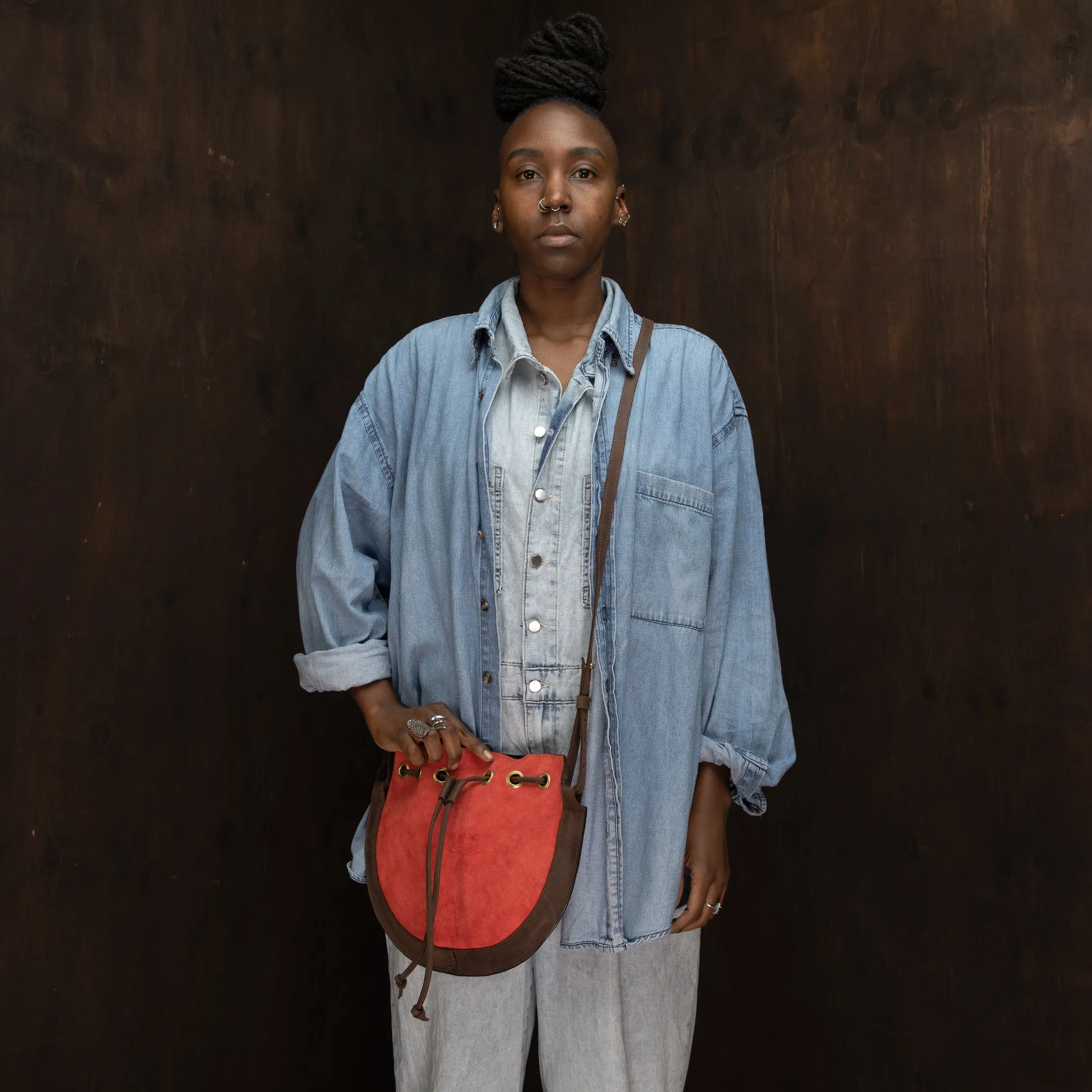 Suede Bucket Crossbody Plain