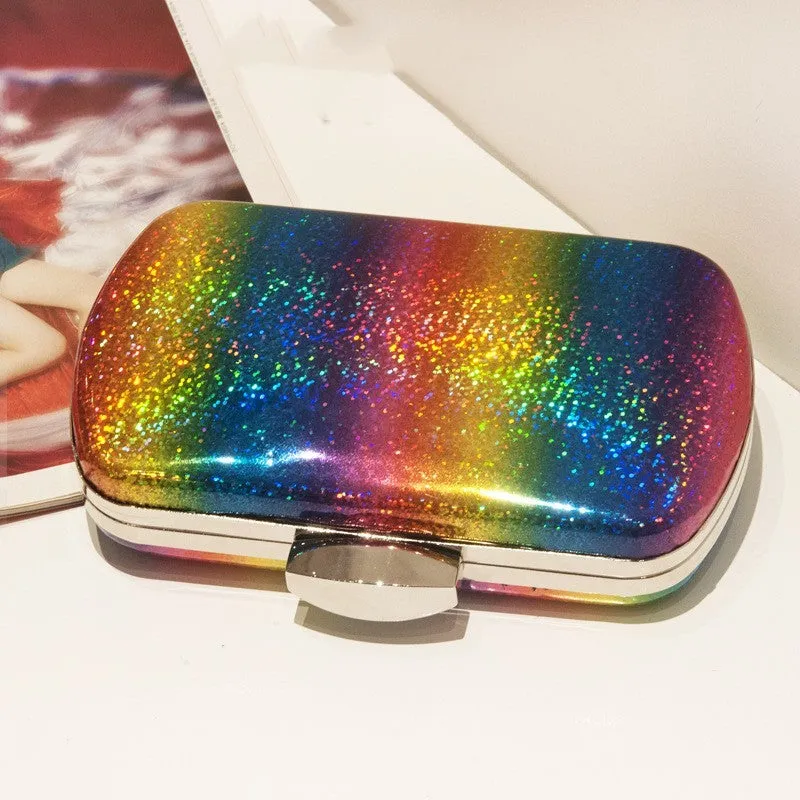 Summer Vibes: Rainbow Laser PU Clutch for Women
