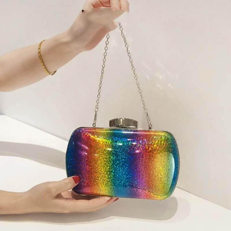 Summer Vibes: Rainbow Laser PU Clutch for Women