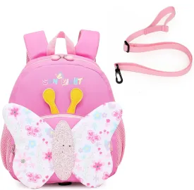 SUN EIGHT Preschool Backpack with Anti-Lost Harness Toddler Backpack School Bag 3D Cartoon Lunch Backpack for Toddler Girls 1-4 Years(Butterfly)