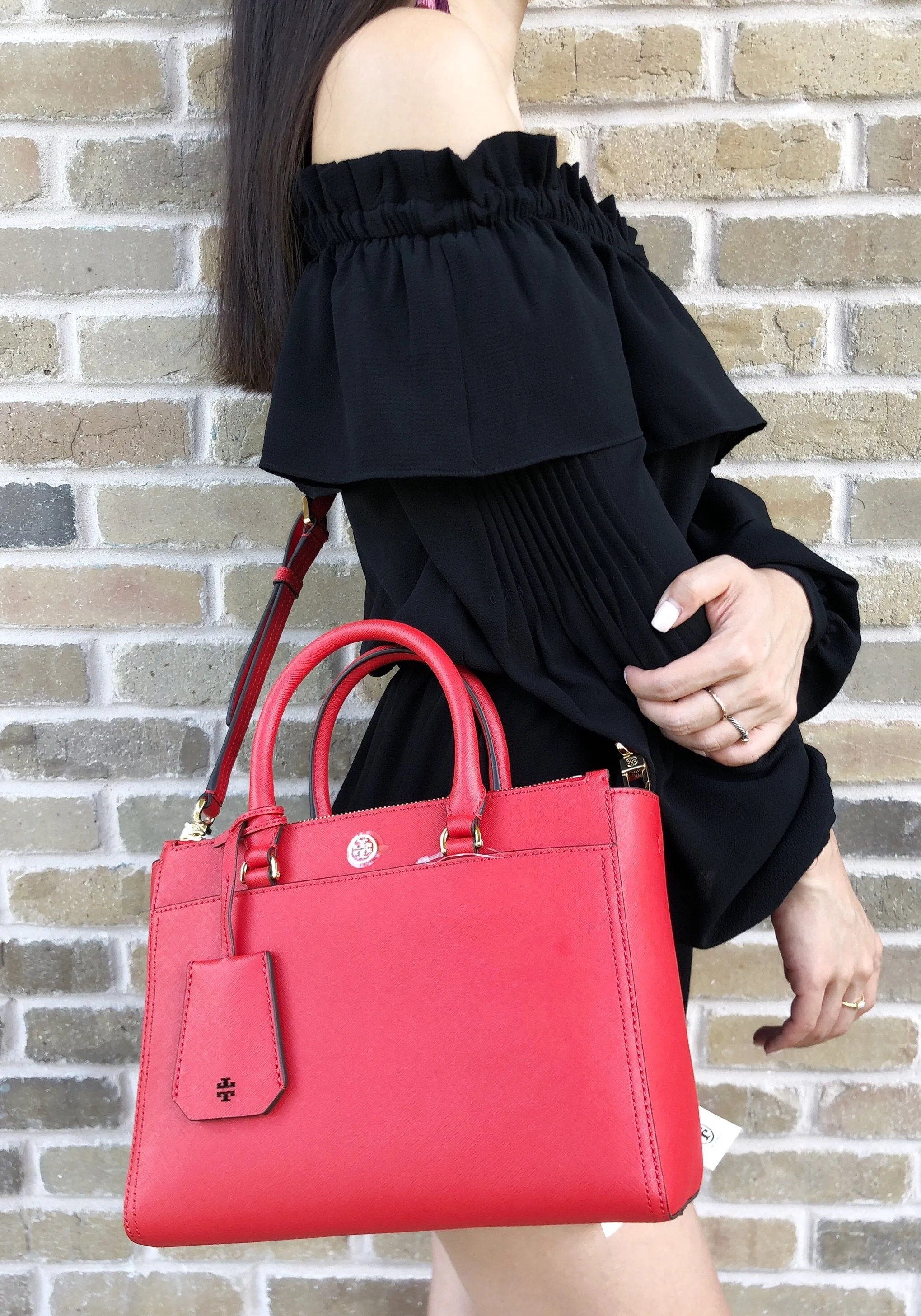 Tory Burch Robinson Small Double-Zip Satchel Bag Poppy Orange Red