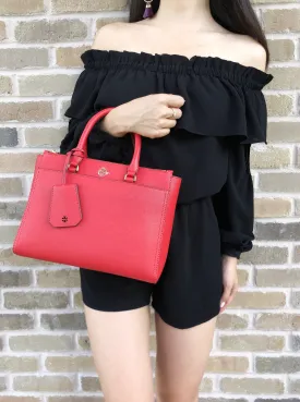 Tory Burch Robinson Small Double-Zip Satchel Bag Poppy Orange Red