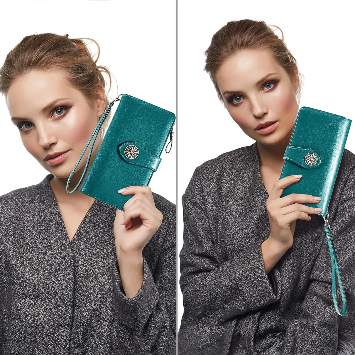 Travelambo Women's Wallet RFID Blocking Credit Card Holder Large Capacity Wristlet Leather Wallets Purse