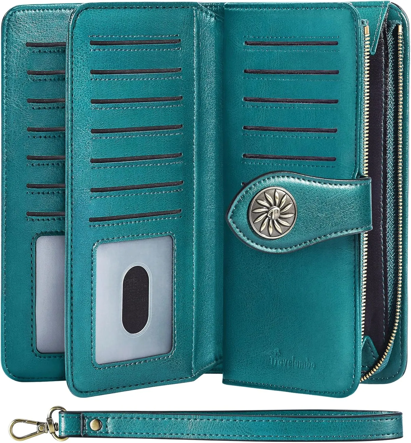 Travelambo Women's Wallet RFID Blocking Credit Card Holder Large Capacity Wristlet Leather Wallets Purse