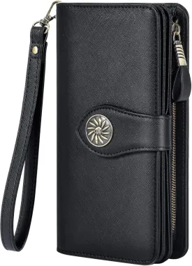 Travelambo Women's Wallet RFID Blocking Credit Card Holder Large Capacity Wristlet Leather Wallets Purse