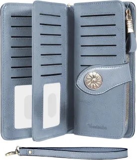 Travelambo Women's Wallet RFID Blocking Credit Card Holder Large Capacity Wristlet Leather Wallets Purse