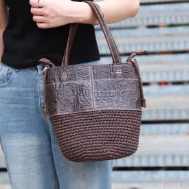 Vintage Woven Linen And Leather Over The Shoulder Bag Crossbody Small Bags For Women