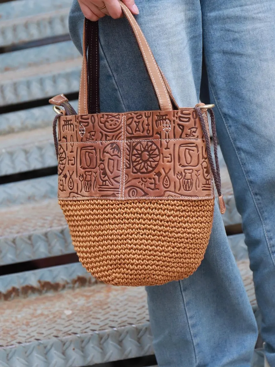 Vintage Woven Linen And Leather Over The Shoulder Bag Crossbody Small Bags For Women
