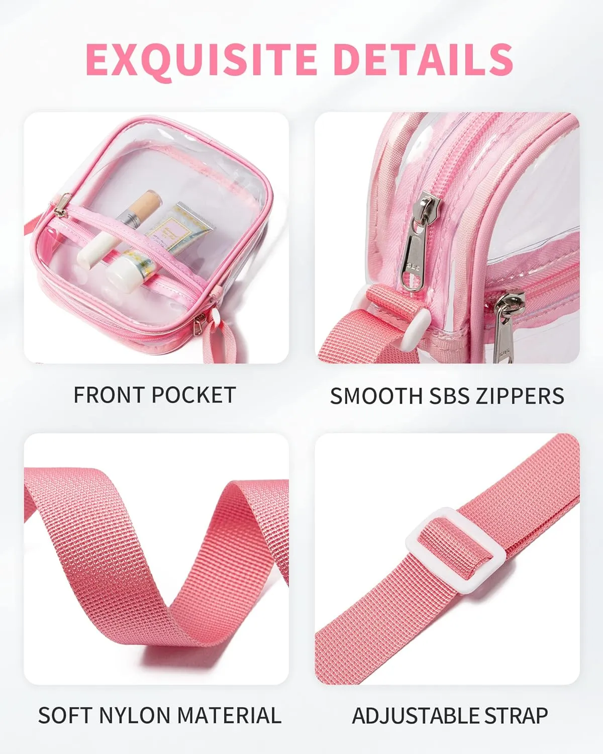 Vorspack Stadium Approved PVC Purse - Clear Crossbody Bag with Front Pocket for Concerts, Sports, Festivals